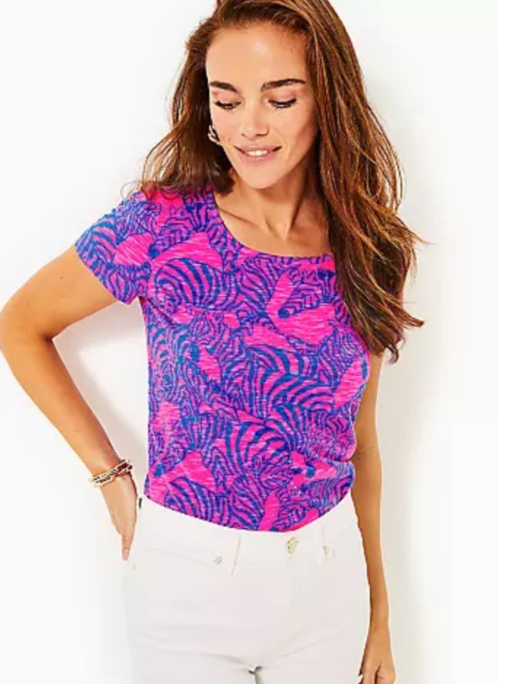 Lilly Pulitzer Pink & Blue Printed Short Sleeve Tee